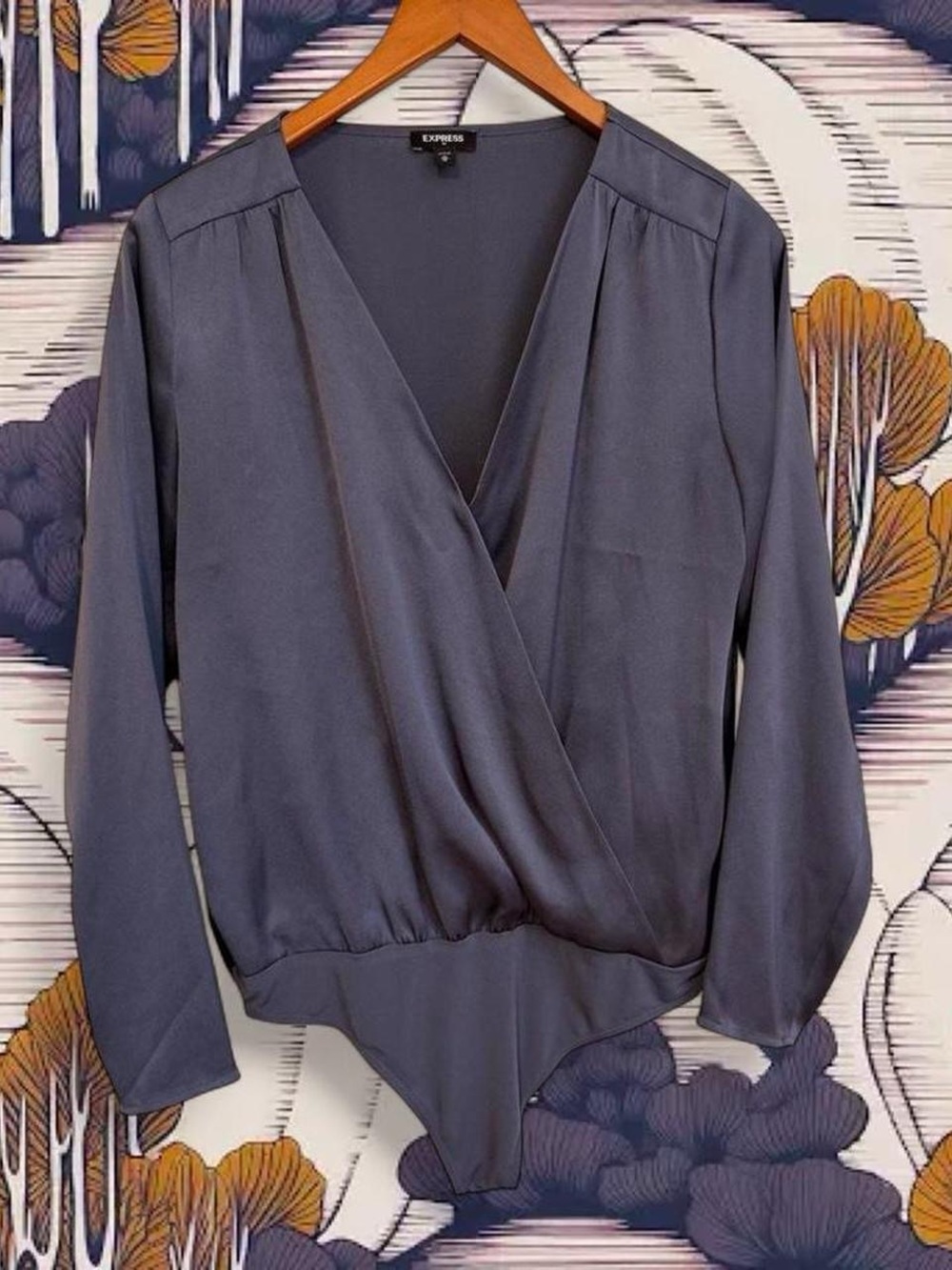 Express Purple Silky Long-Sleeve Bodysuit